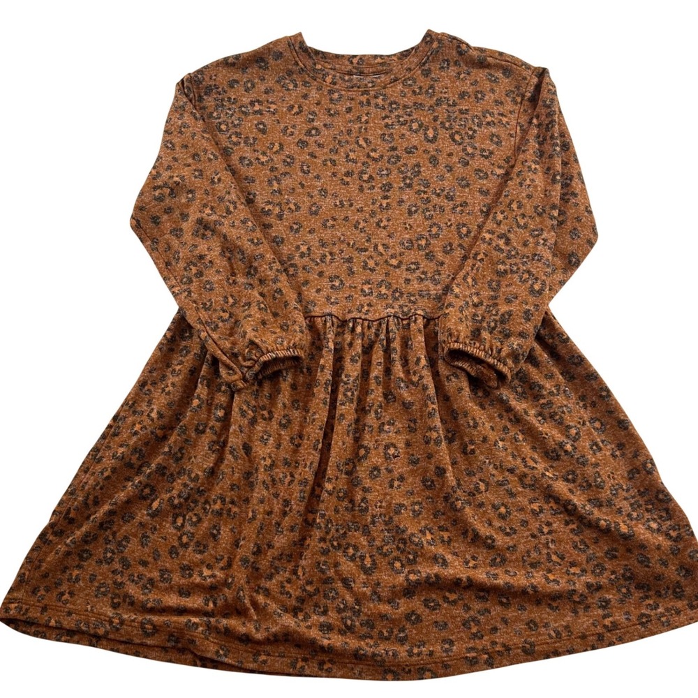 Baby Gap Toddler Girls 5 Years Cheetah Print Long Sleeve Knit Dress Rust Orange